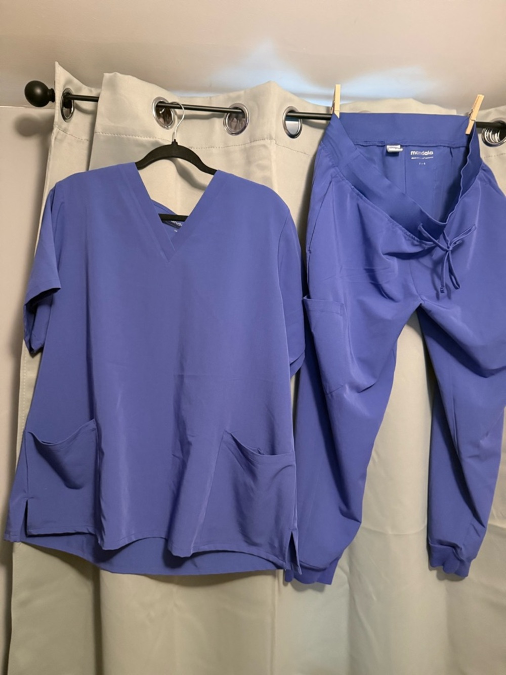 Mandala Purple/Blue V-Neck Scrub Top and Drawstring Pants Set